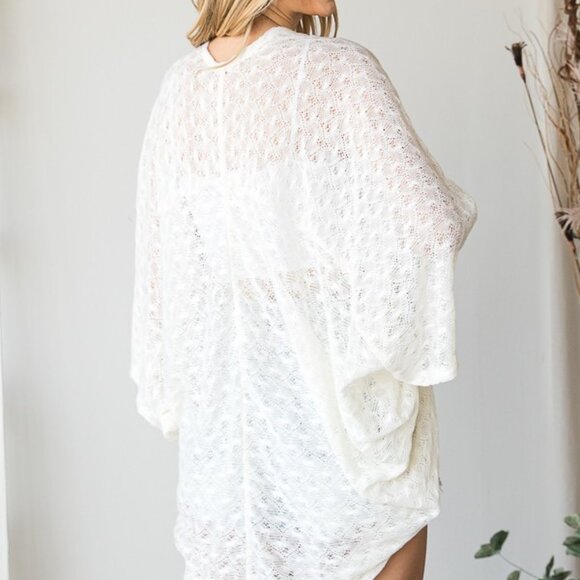 NWT - Solid Patterned Soft Knit Cocoon Open Front Kimono - Size S - Picture 5 of 6